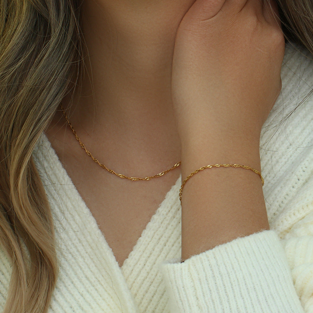 Water Wave Chain – 18K Gold-Plated Stainless Steel Bracelet or Necklace