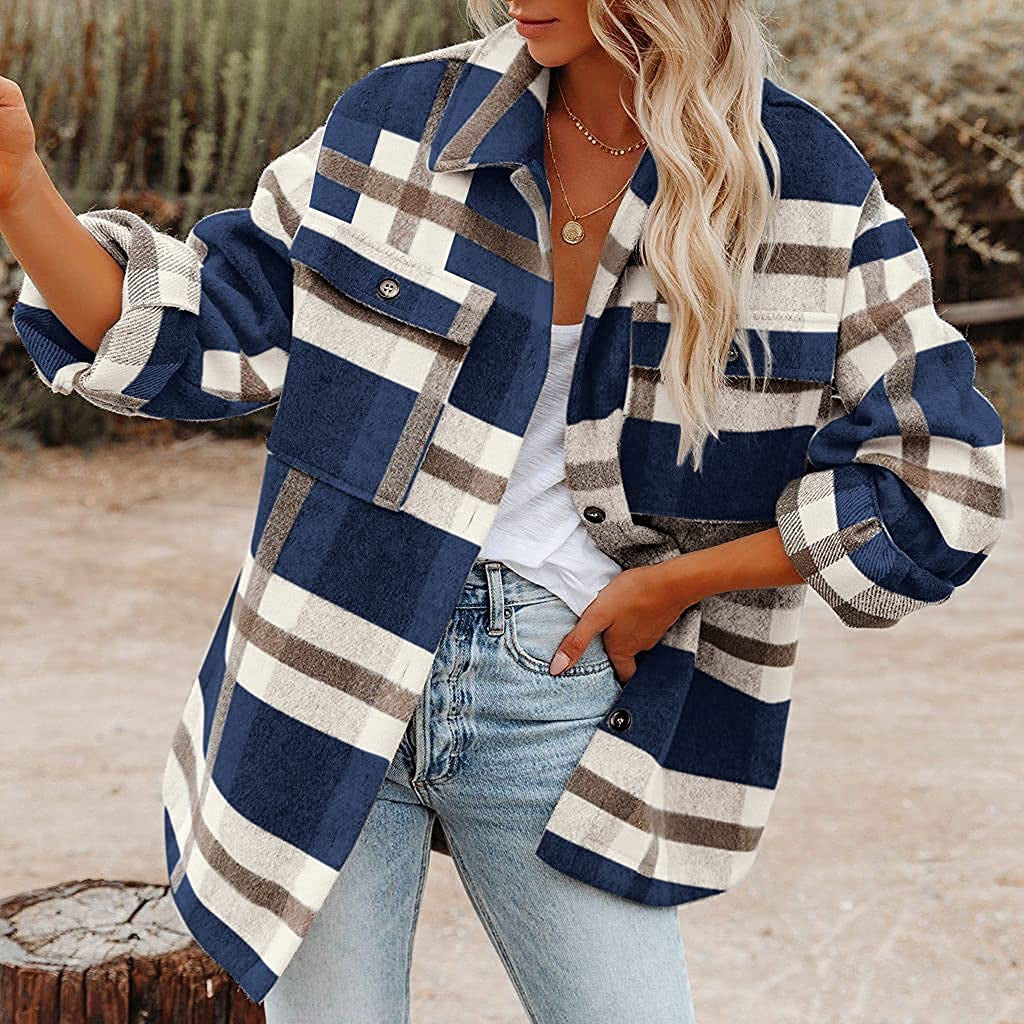 Plaid Flannel Button Shirt Jacket – Women's