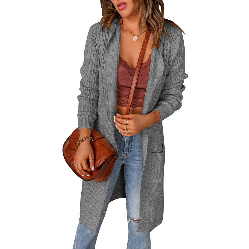 Hooded Knit Cardigan with Pockets – Women's