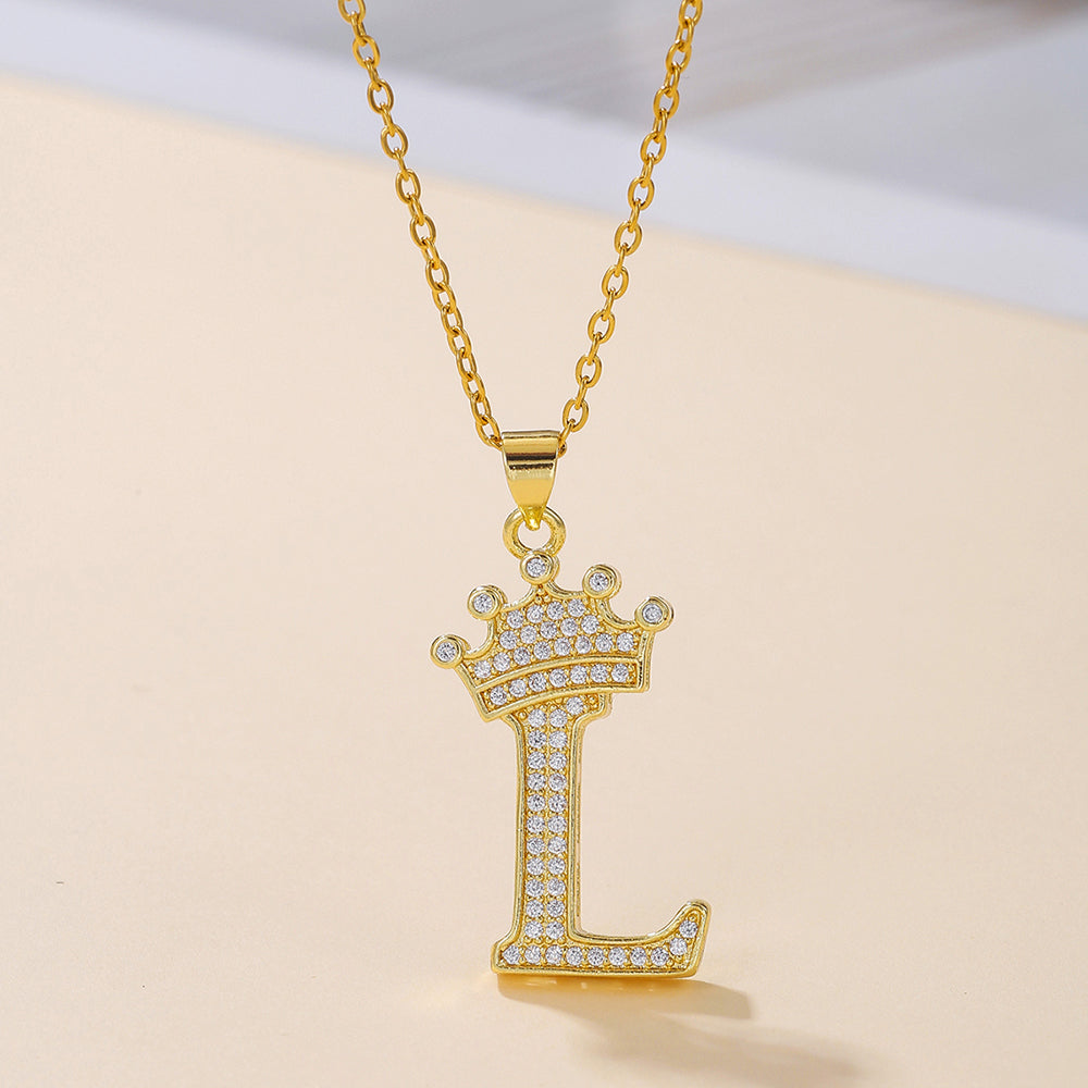 Crown Initial Pendant Necklace – Gold-Tone with Zircon