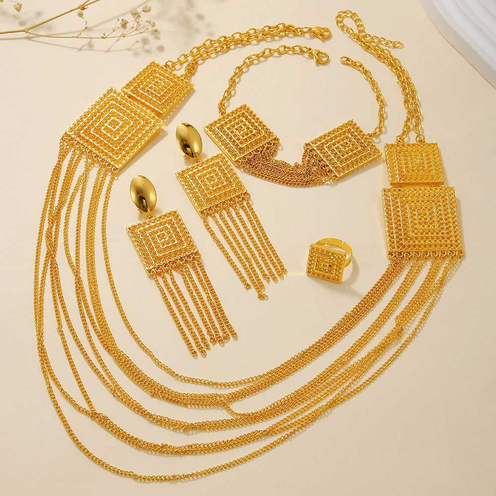 5-Piece Gold-Plated Layered Tassel Jewelry Set
