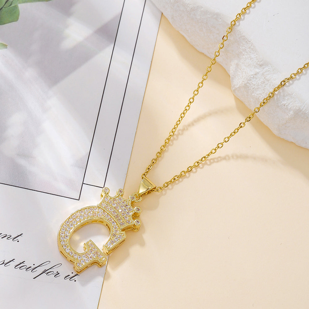Crown Initial Pendant Necklace – Gold-Tone with Zircon