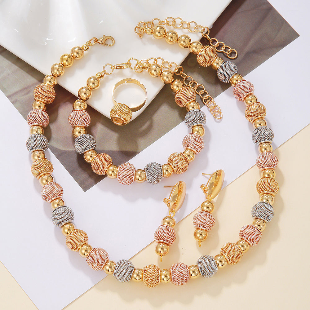 5-Piece Two-Tone Gold Bead Jewelry Set