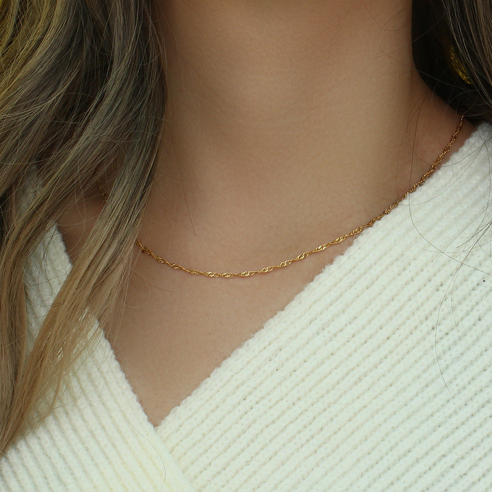 Water Wave Chain – 18K Gold-Plated Stainless Steel Bracelet or Necklace