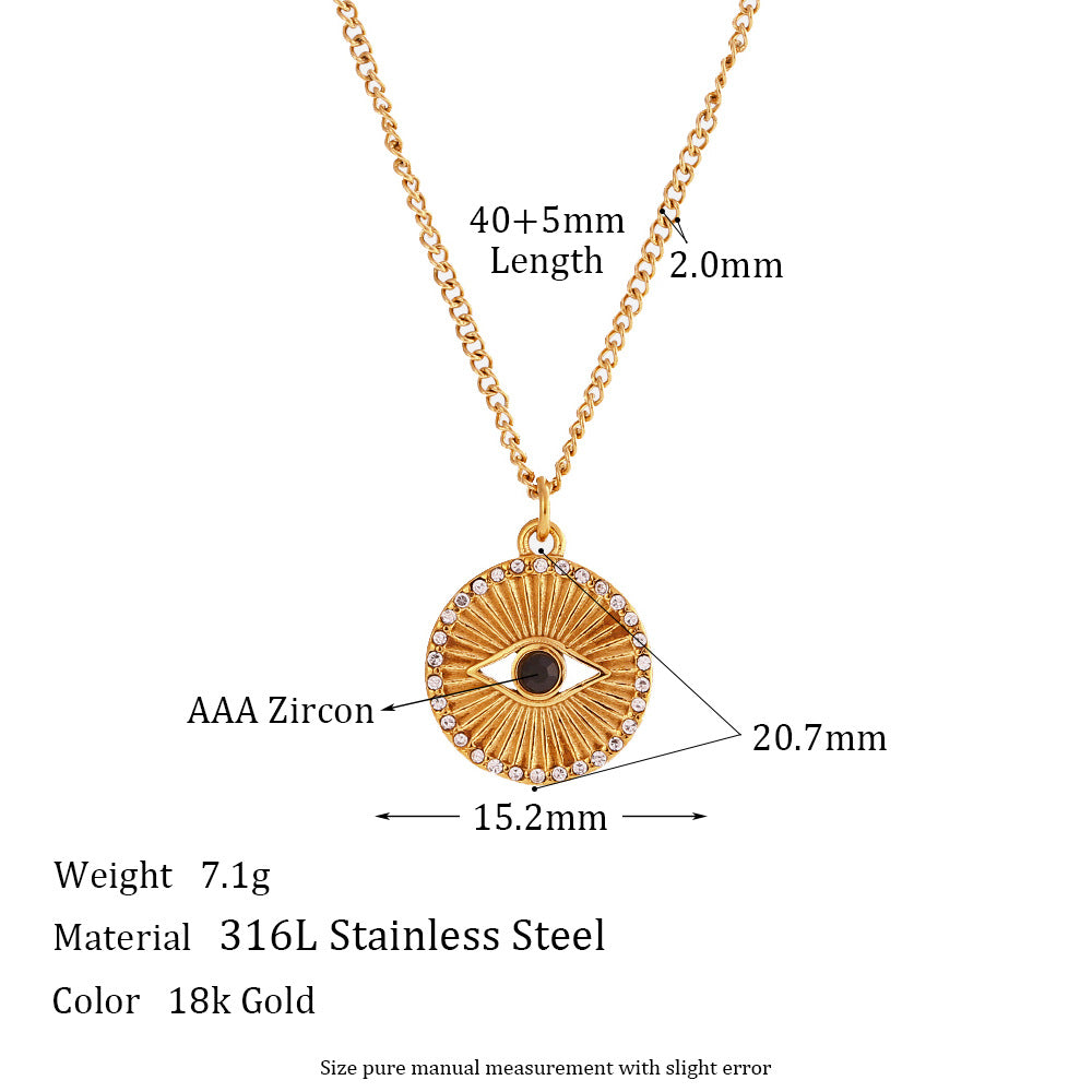 Gold-Tone Evil Eye Coin Pendant Necklace – Stainless Steel