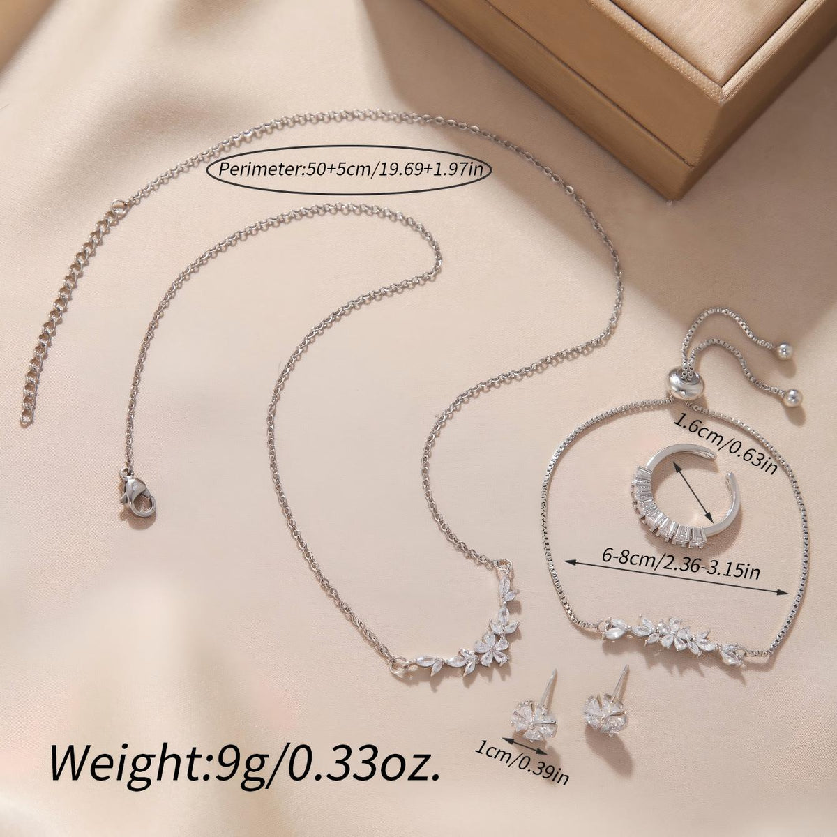 Zircon Flower 5-Piece Jewelry Set – Silver-Tone