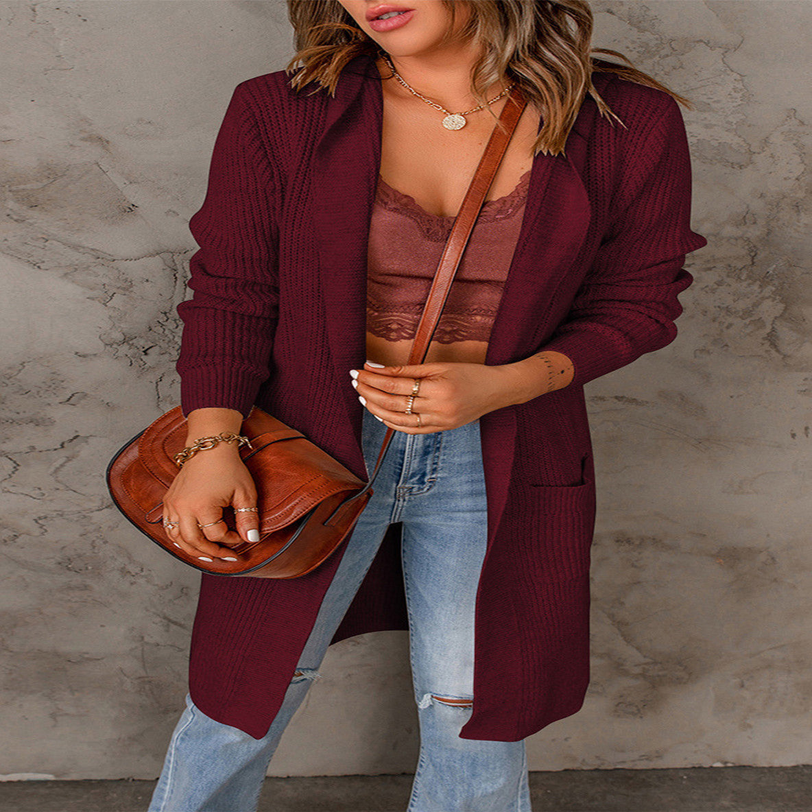 Hooded Knit Cardigan with Pockets – Women's