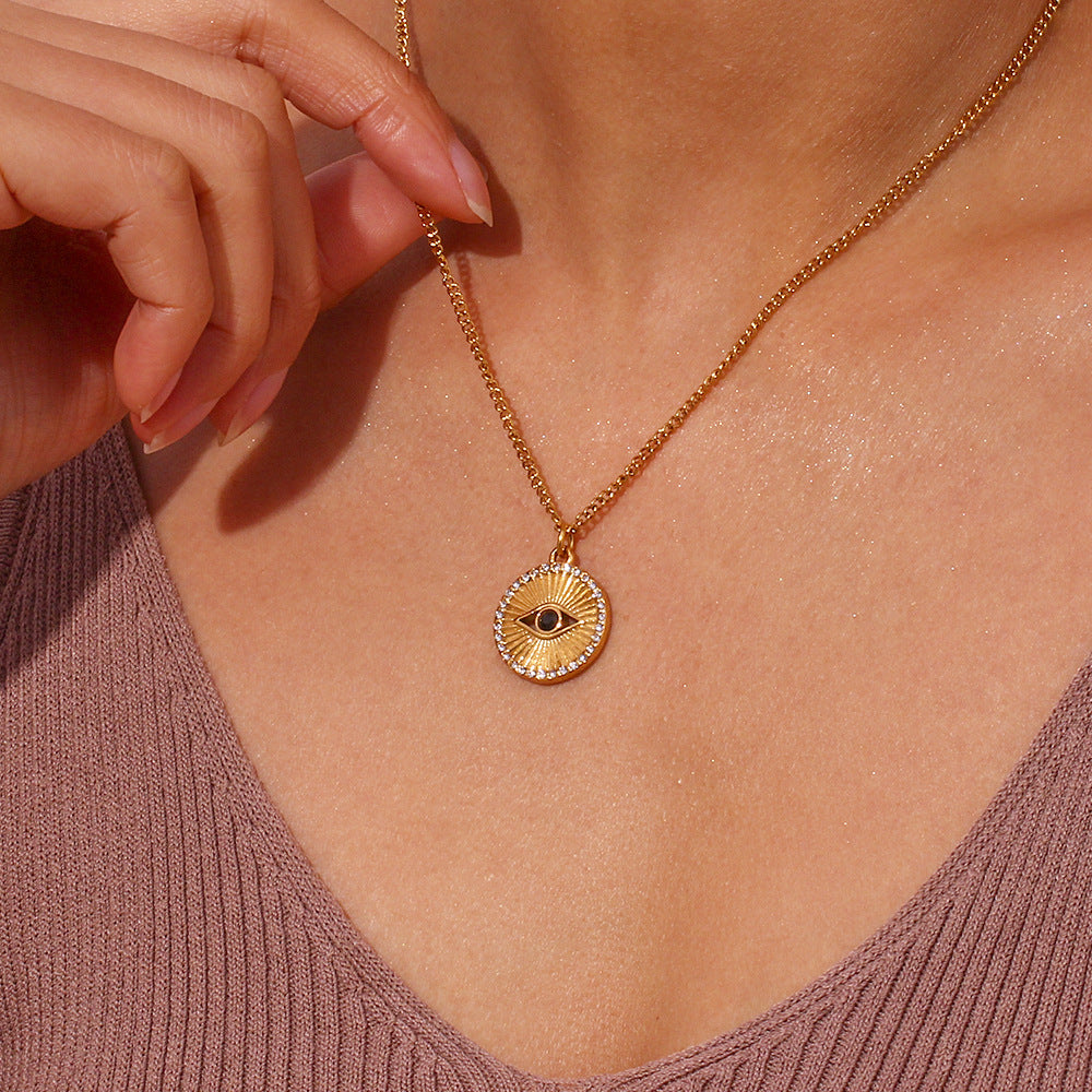 Gold-Tone Evil Eye Coin Pendant Necklace – Stainless Steel