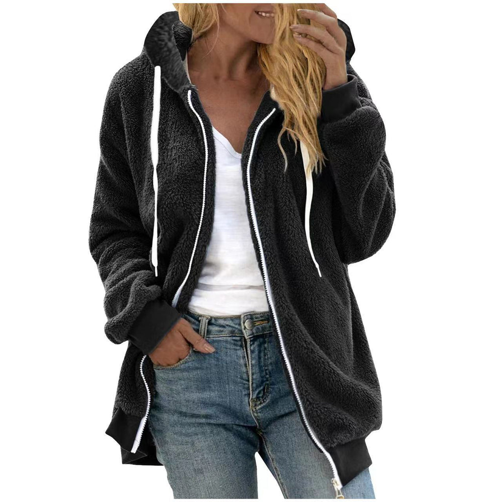 Thick Plush Hooded Teddy Jacket – Women's