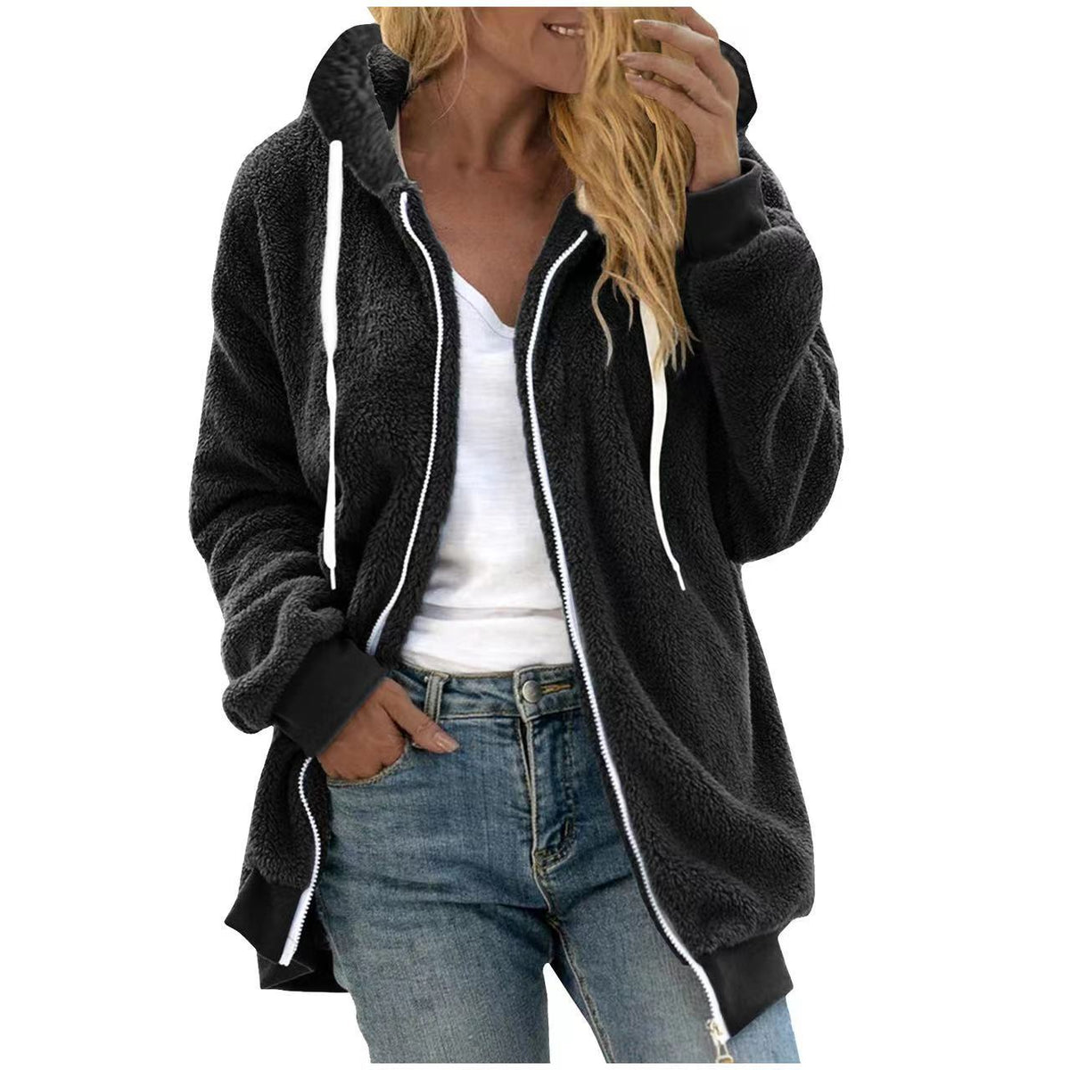 Thick Plush Hooded Teddy Jacket – Women's