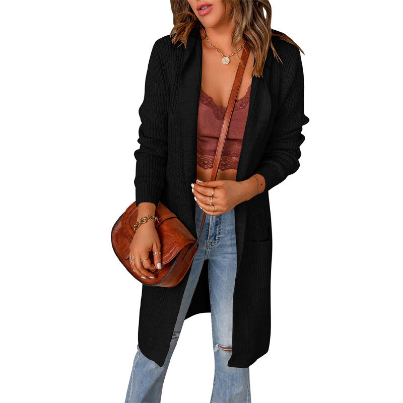 Hooded Knit Cardigan with Pockets – Women's