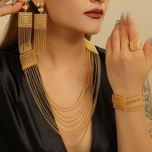 5-Piece Gold-Plated Layered Tassel Jewelry Set