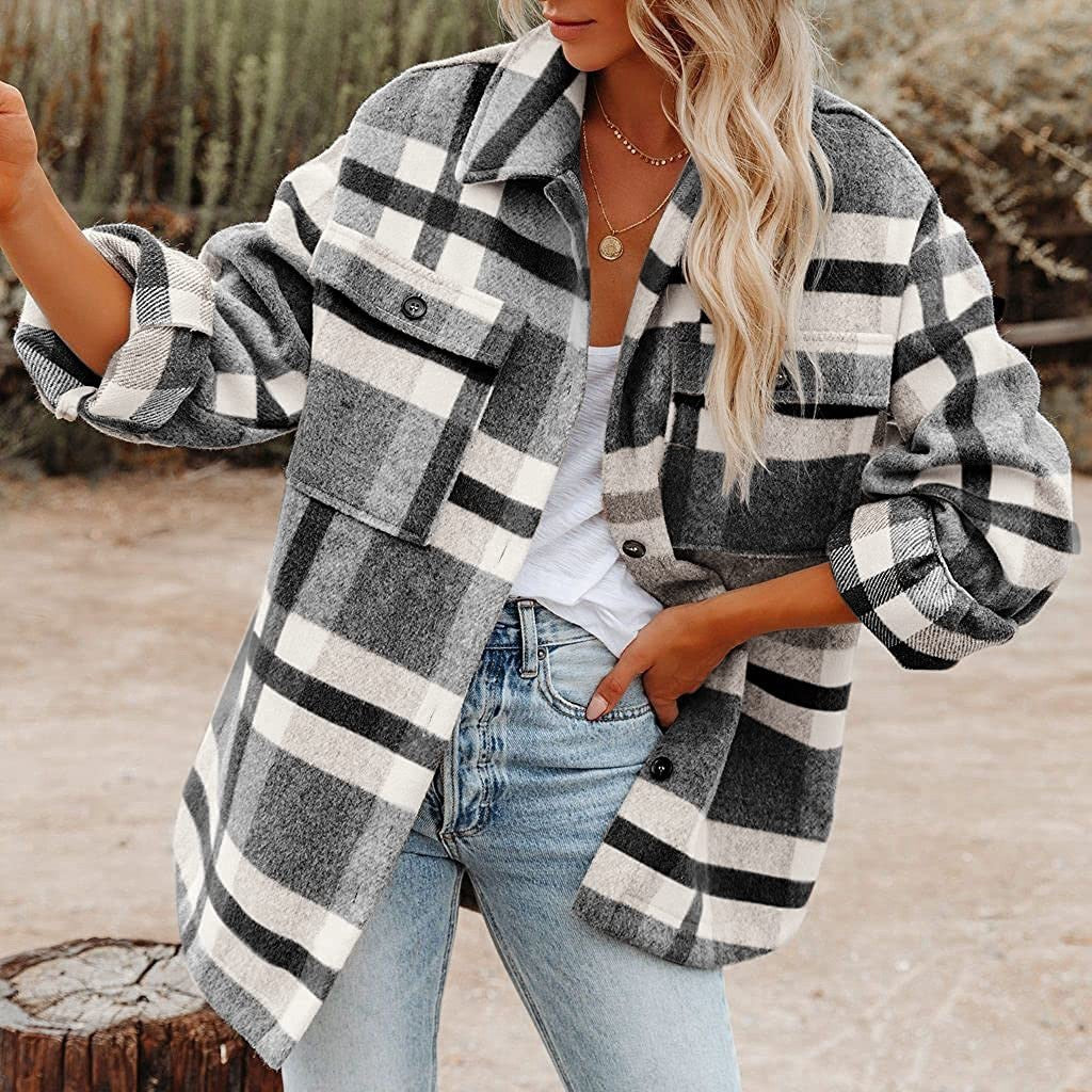 Plaid Flannel Button Shirt Jacket – Women's