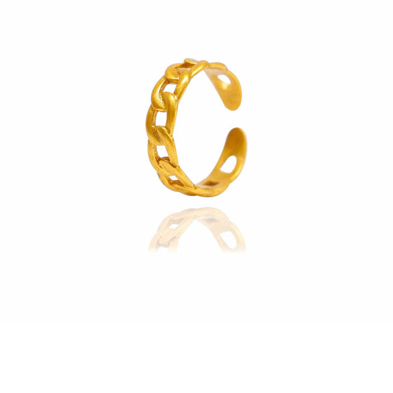 Twisted Chain Open Ring with Zircon – Gold-Tone