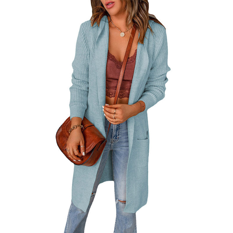 Hooded Knit Cardigan with Pockets – Women's