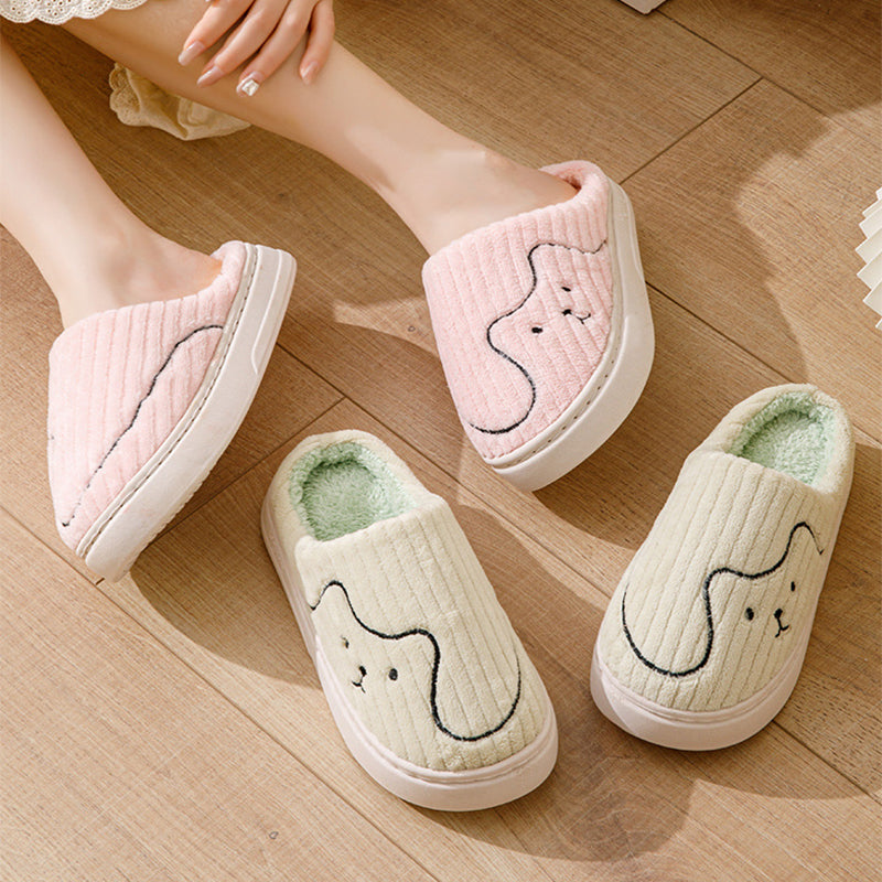 Striped Cat Plush Slippers – Non-Slip, Unisex