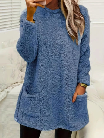 Plush Fleece Long Pullover Hoodie with Pockets – Women's