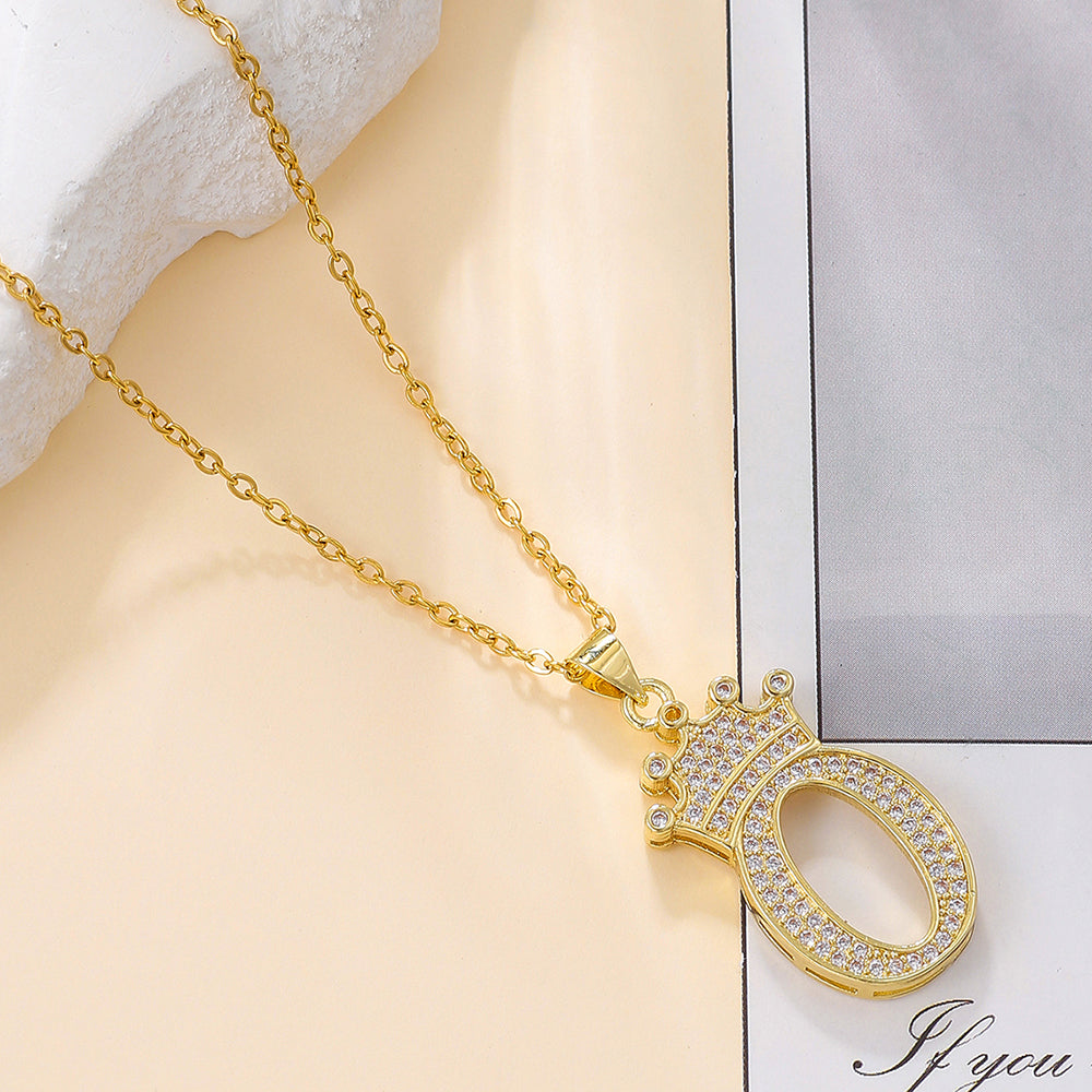 Crown Initial Pendant Necklace – Gold-Tone with Zircon