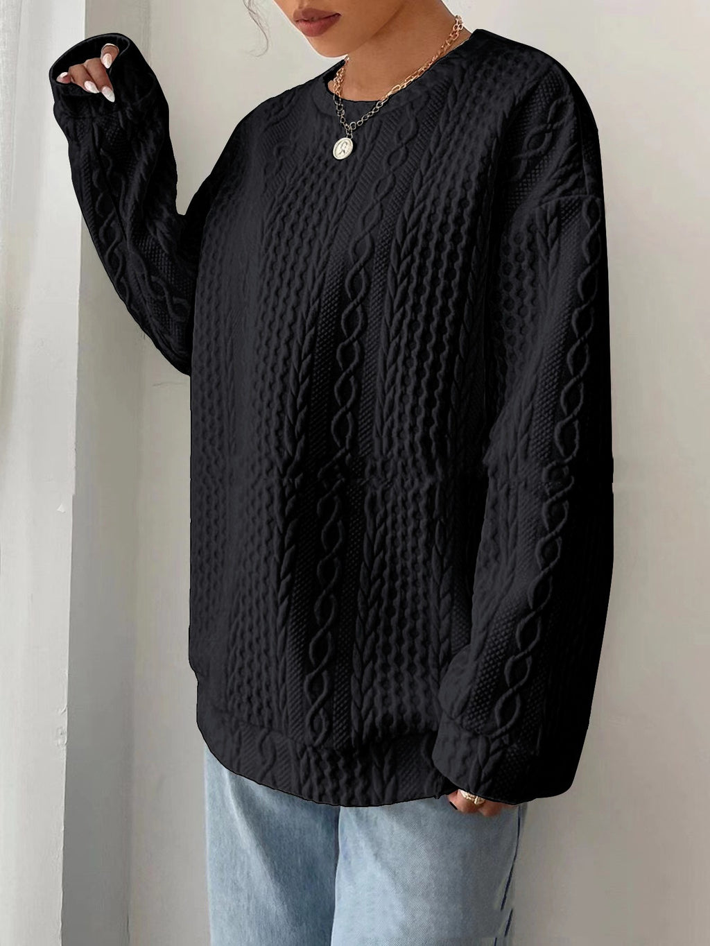 Oversized Jacquard Crewneck Sweatshirt – Women's