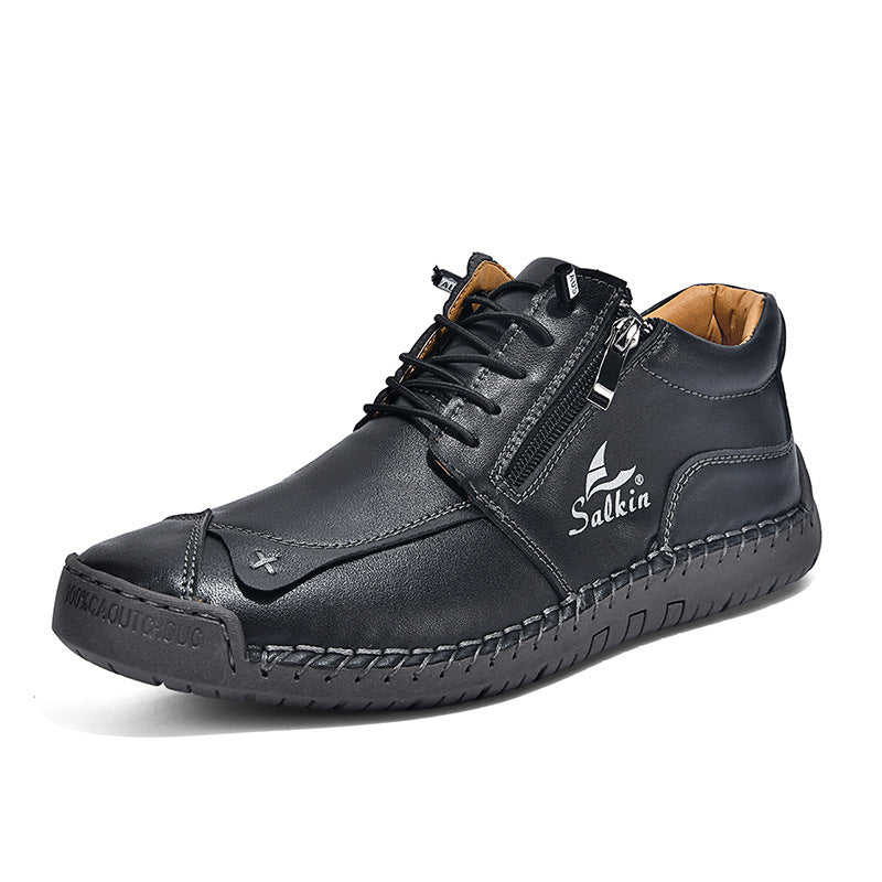 Hand-Stitched Soft-Sole Side-Zip Shoes – Unisex