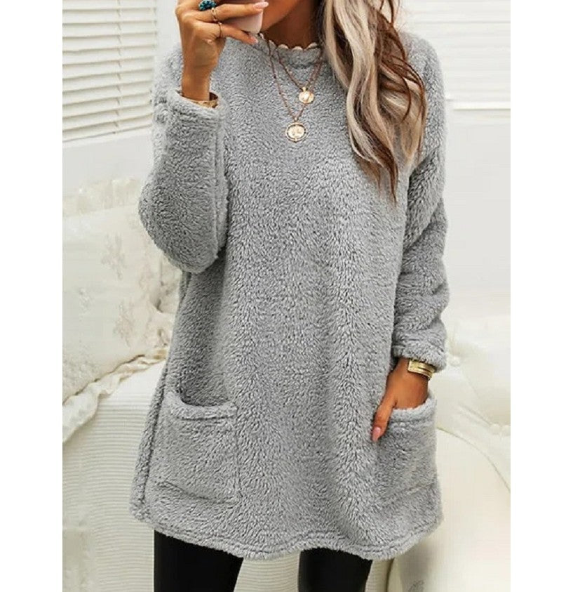 Plush Fleece Long Pullover Hoodie with Pockets – Women's