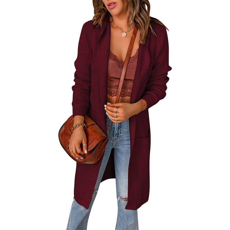 Hooded Knit Cardigan with Pockets – Women's