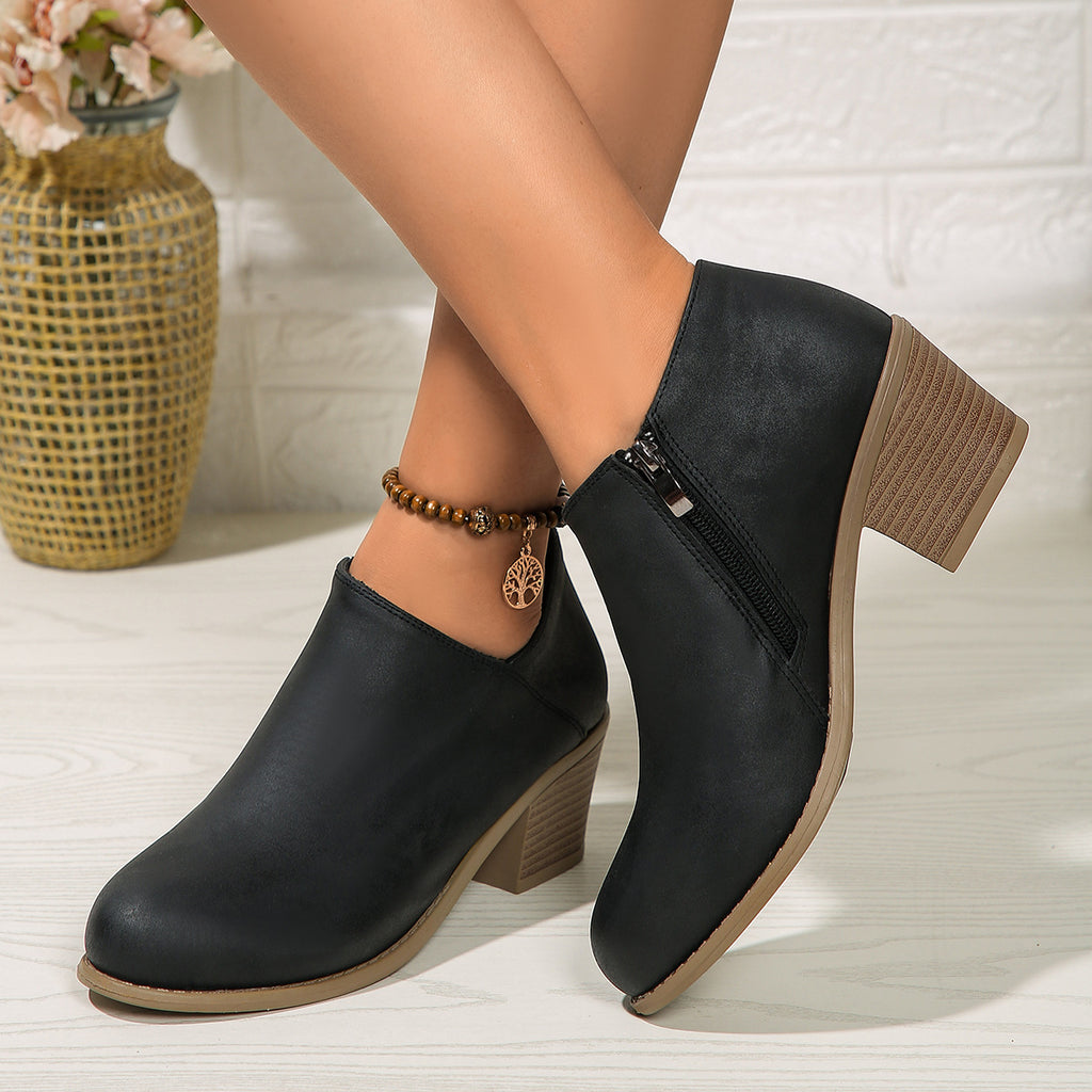 Chunky Heel Side-Zip Ankle Boots – Women's