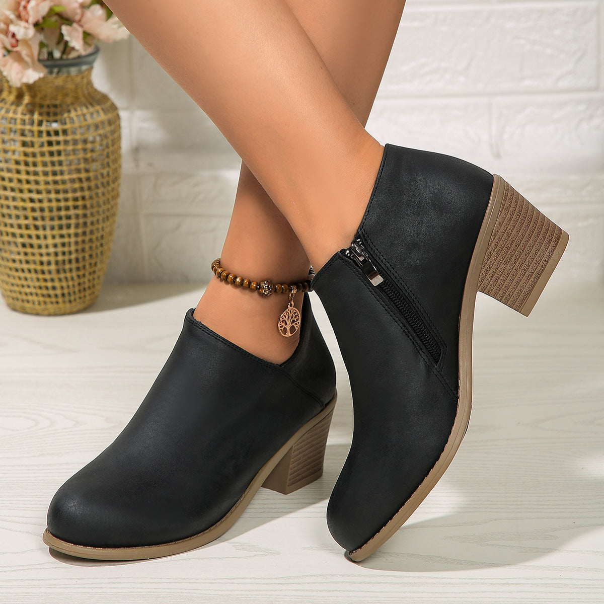 Chunky Heel Side-Zip Ankle Boots – Women's