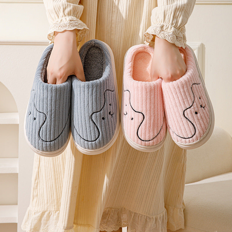 Striped Cat Plush Slippers – Non-Slip, Unisex