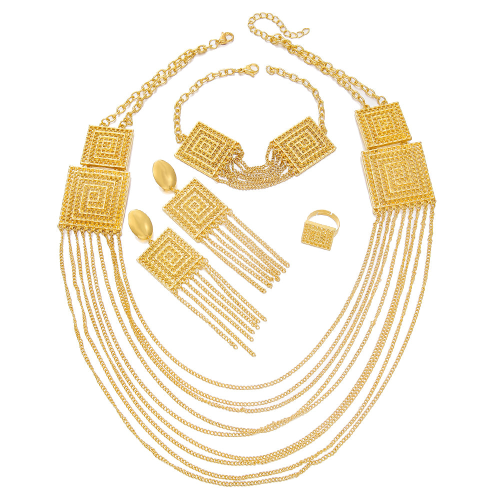 5-Piece Gold-Plated Layered Tassel Jewelry Set