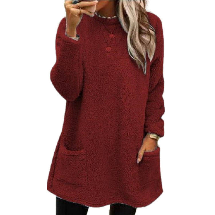Plush Fleece Long Pullover Hoodie with Pockets – Women's