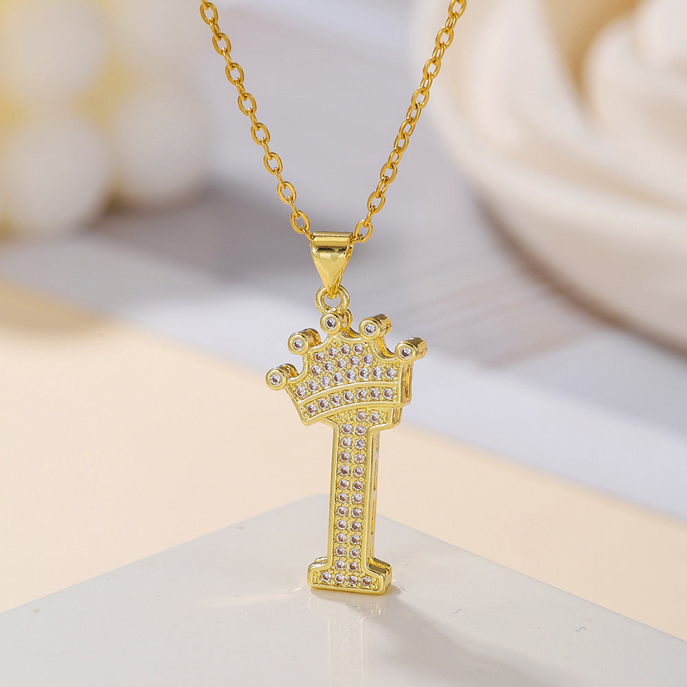 Crown Initial Pendant Necklace – Gold-Tone with Zircon