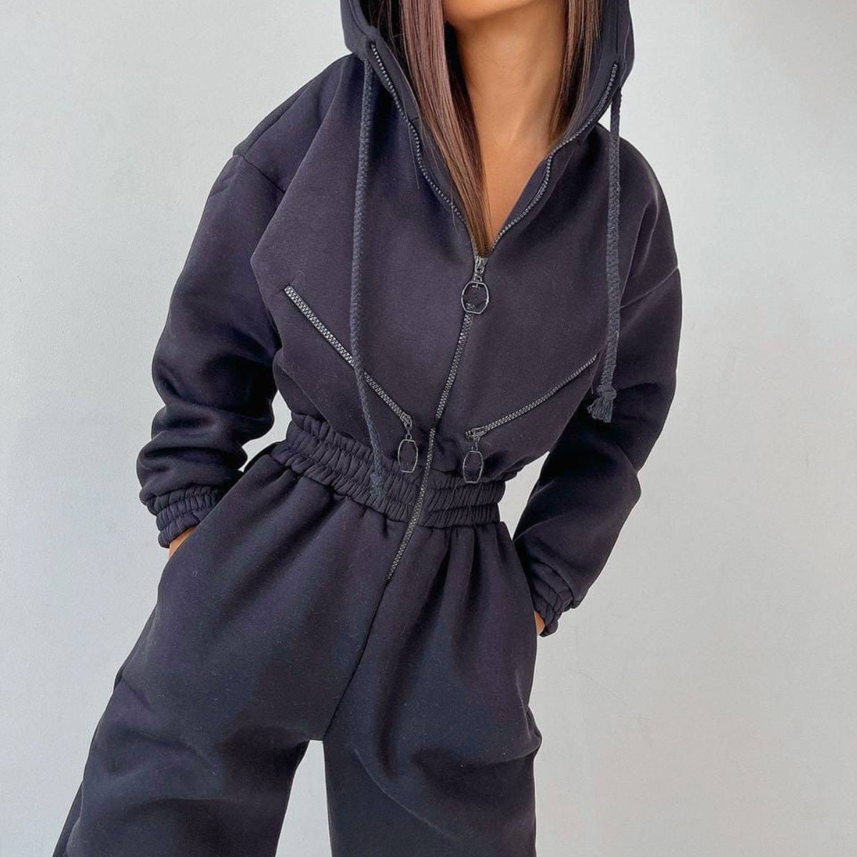 Stand-Collar Zip Jacket & Drawstring Pants Set – Women's