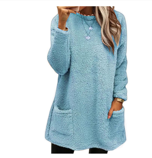 Plush Fleece Long Pullover Hoodie with Pockets – Women's