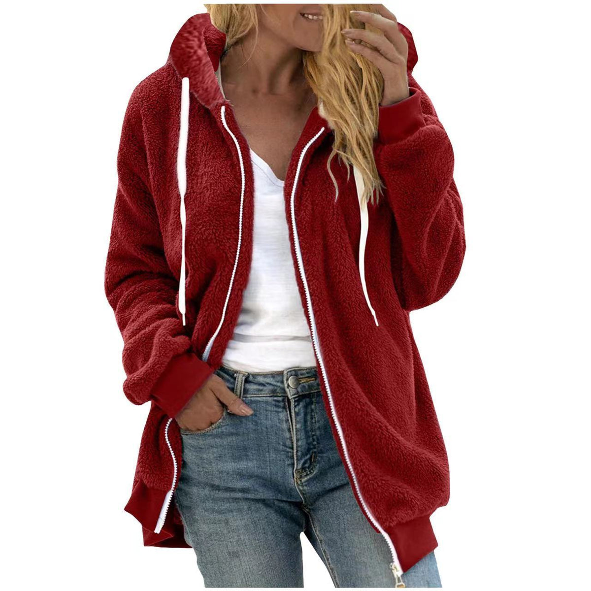 Thick Plush Hooded Teddy Jacket – Women's