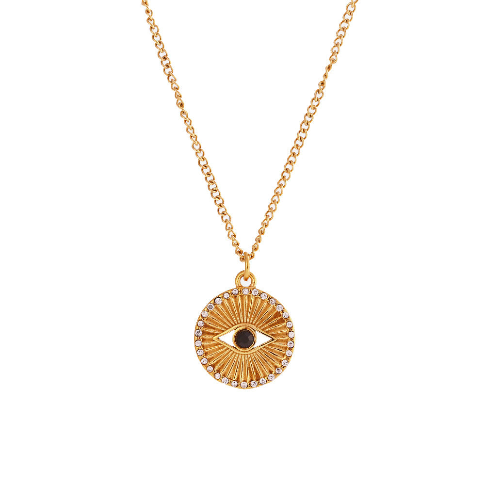 Gold-Tone Evil Eye Coin Pendant Necklace – Stainless Steel