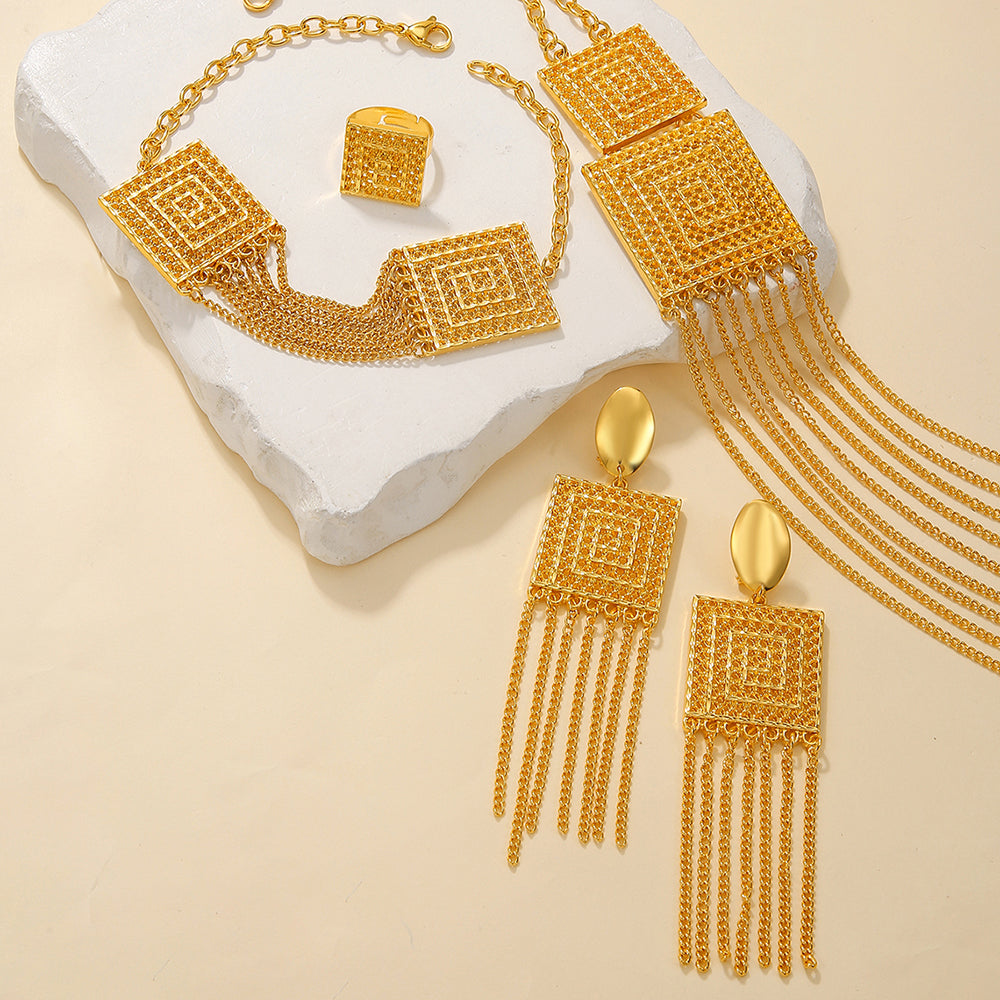5-Piece Gold-Plated Layered Tassel Jewelry Set