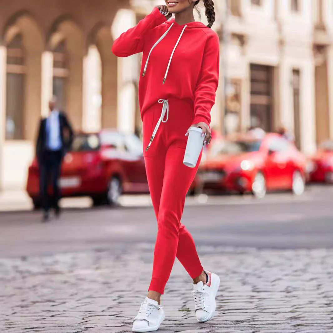 Cozy Drawstring Hoodie & High-Waist Jogger Set – Women's 2-Piece