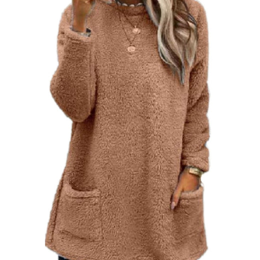 Plush Fleece Long Pullover Hoodie with Pockets – Women's