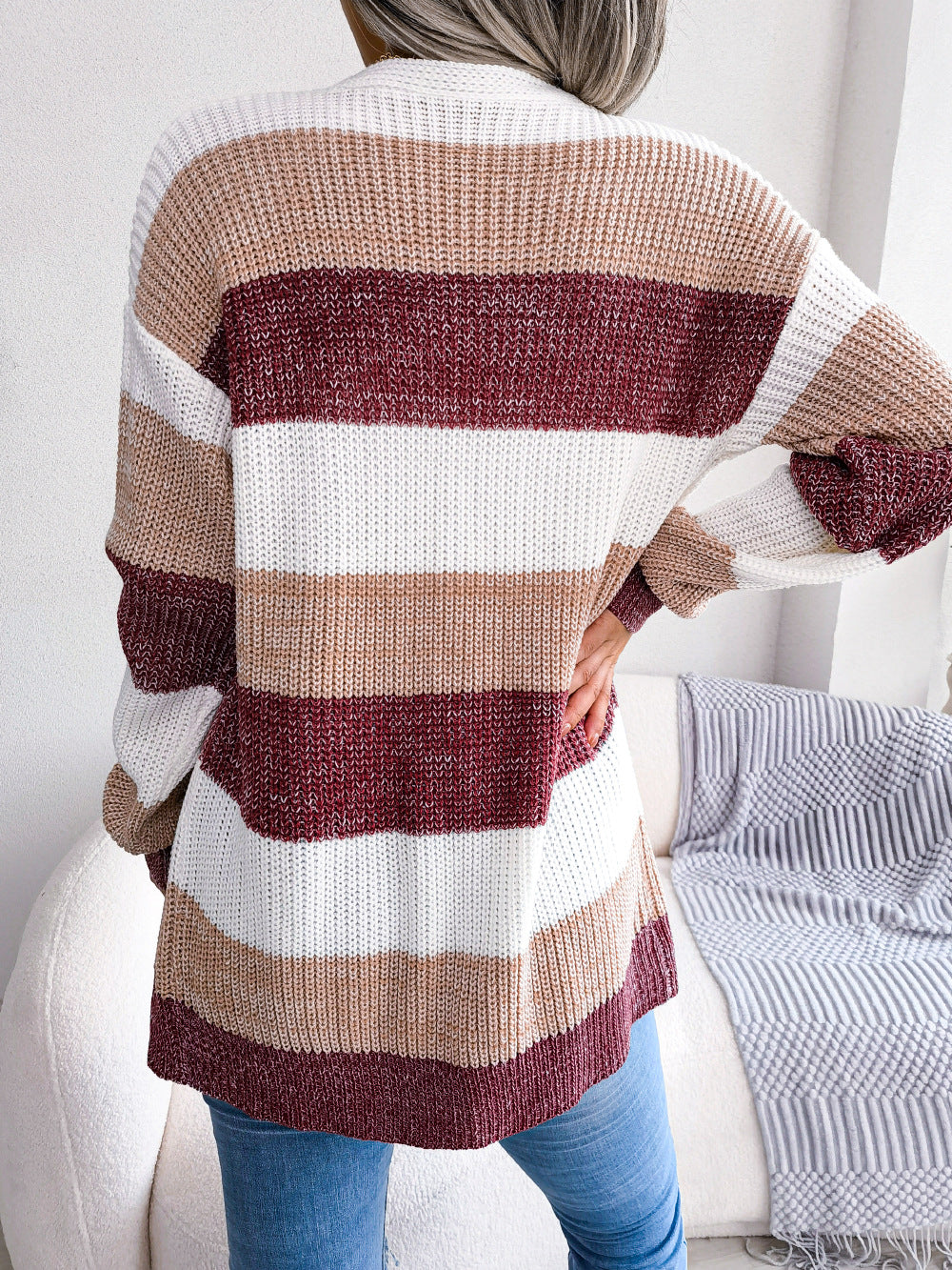 Lantern-Sleeve Knit Cardigan Jacket – Women's