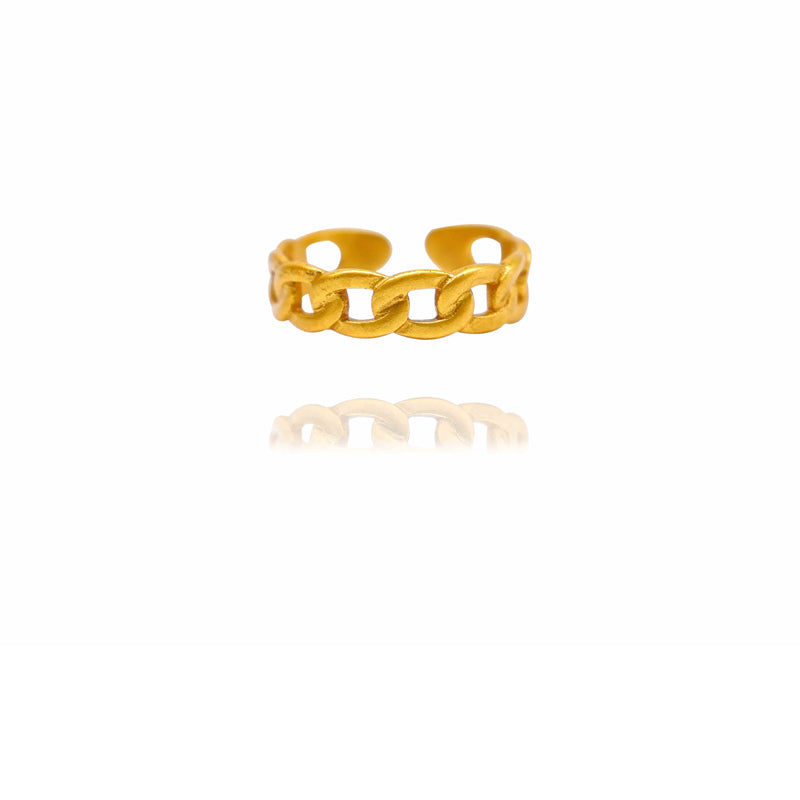 Twisted Chain Open Ring with Zircon – Gold-Tone