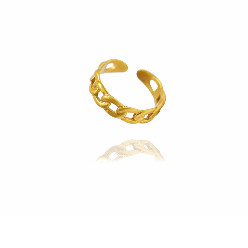 Twisted Chain Open Ring with Zircon – Gold-Tone