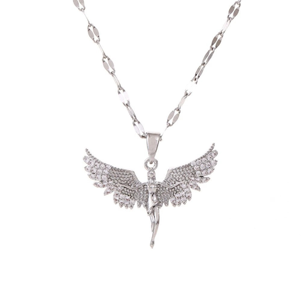Dream Moon Pendant Necklace – Titanium Steel with Sparkling Stones