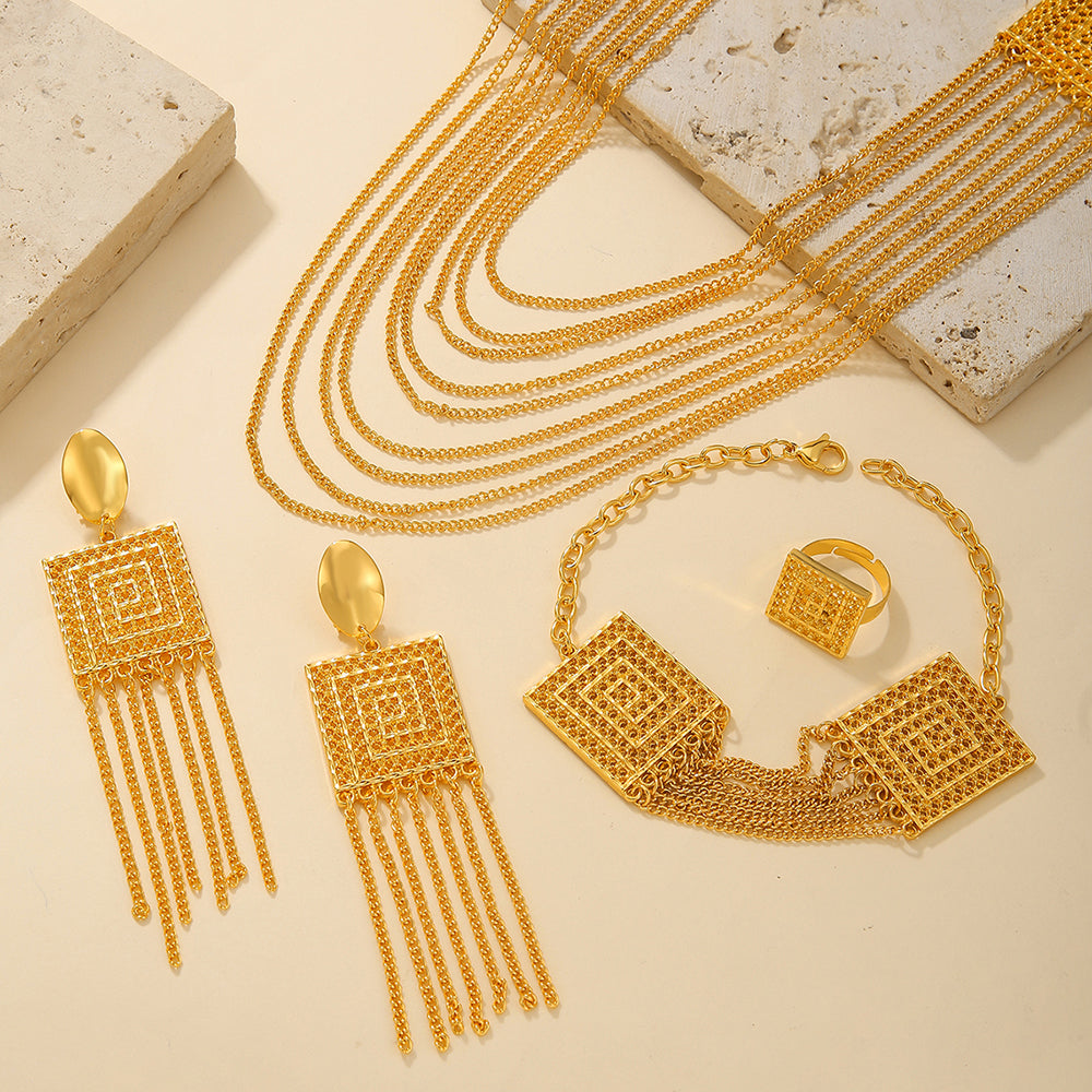 5-Piece Gold-Plated Layered Tassel Jewelry Set