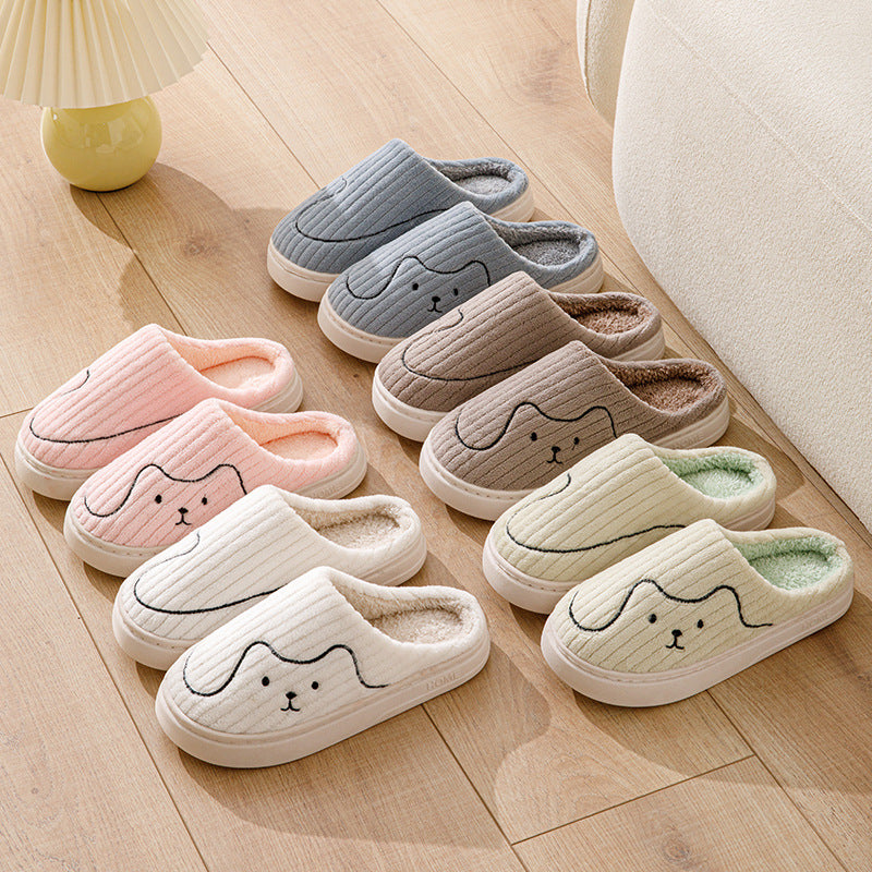 Striped Cat Plush Slippers – Non-Slip, Unisex