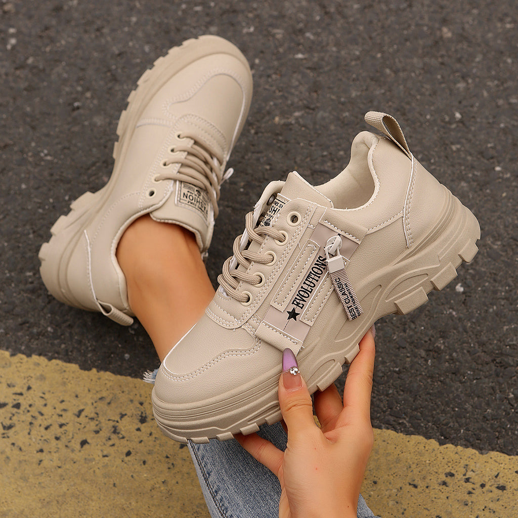 Thick-Sole Lace-Up Sneakers with Side Zip – Women's