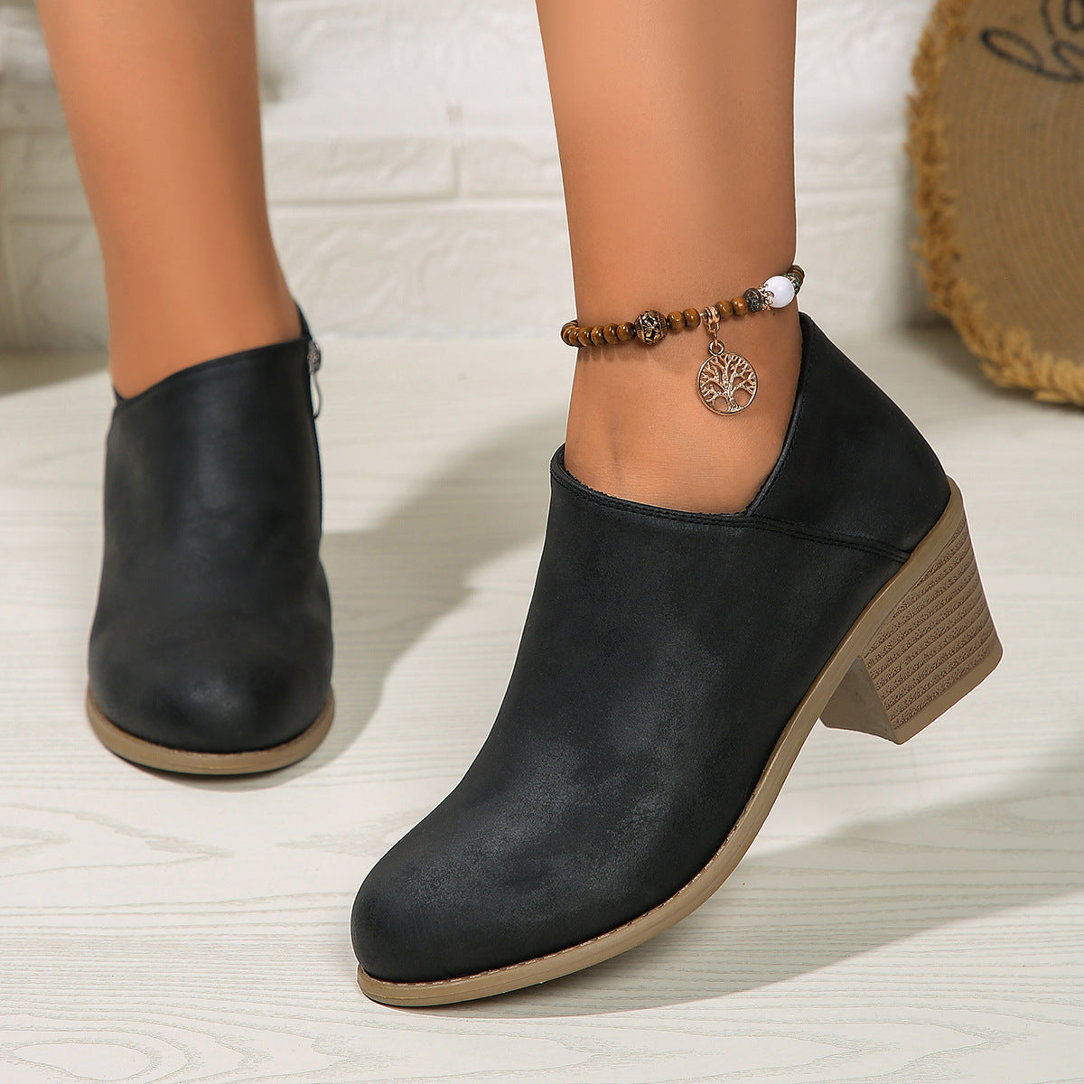 Chunky Heel Side-Zip Ankle Boots – Women's