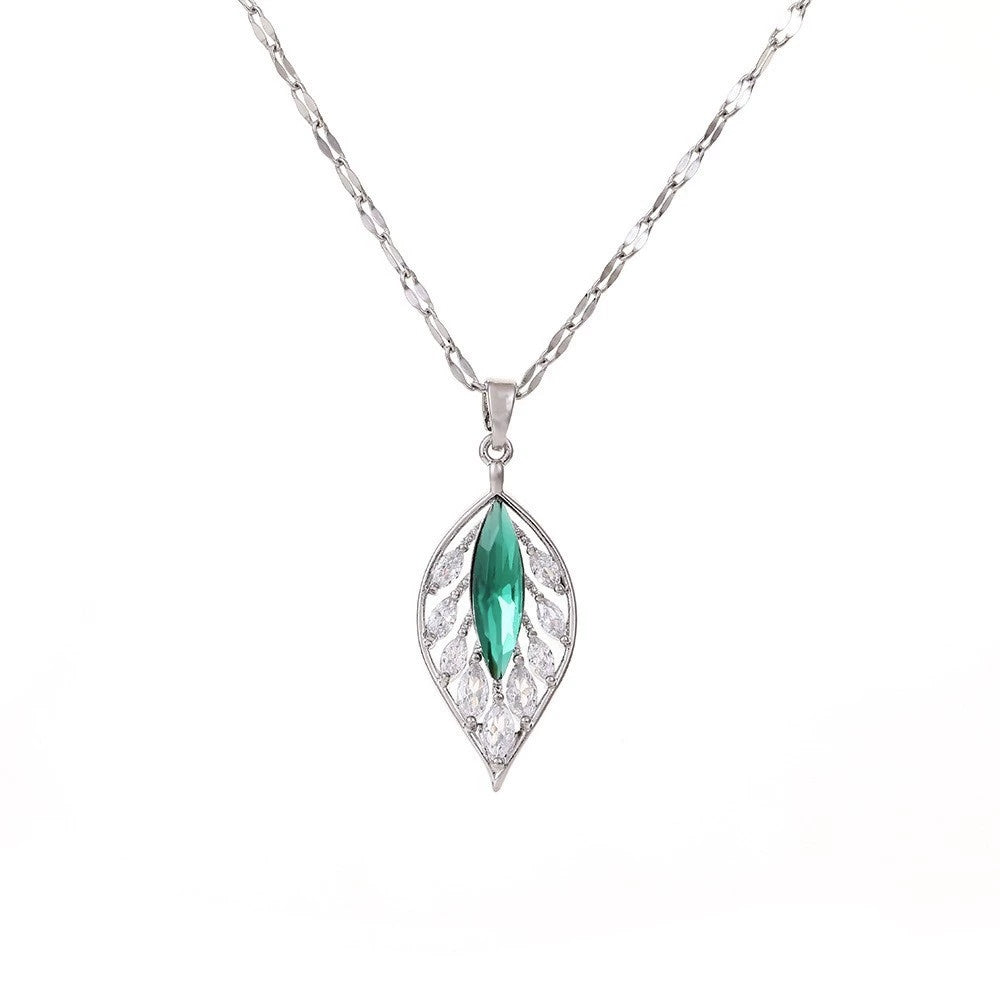 Dream Moon Pendant Necklace – Titanium Steel with Sparkling Stones
