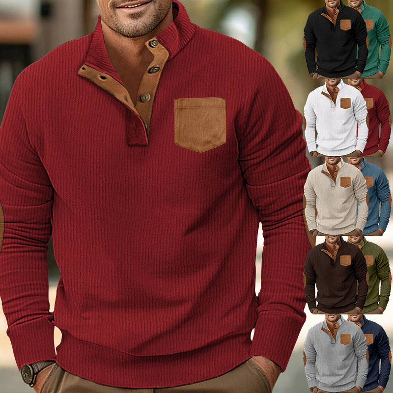 Men's Corduroy Stand-Collar Patch Pocket Jacket