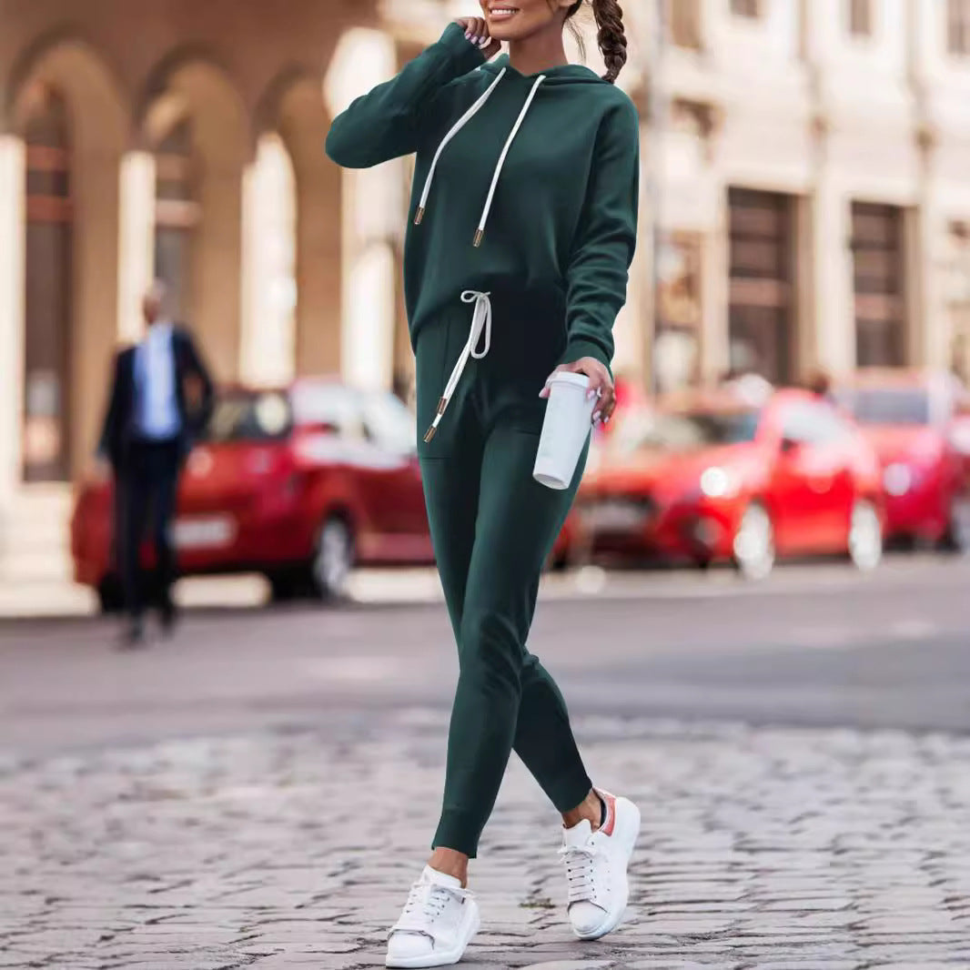 Cozy Drawstring Hoodie & High-Waist Jogger Set – Women's 2-Piece